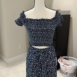 2 piece crop top and slit pants